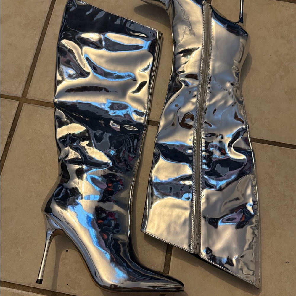 Silver High Heel Boots